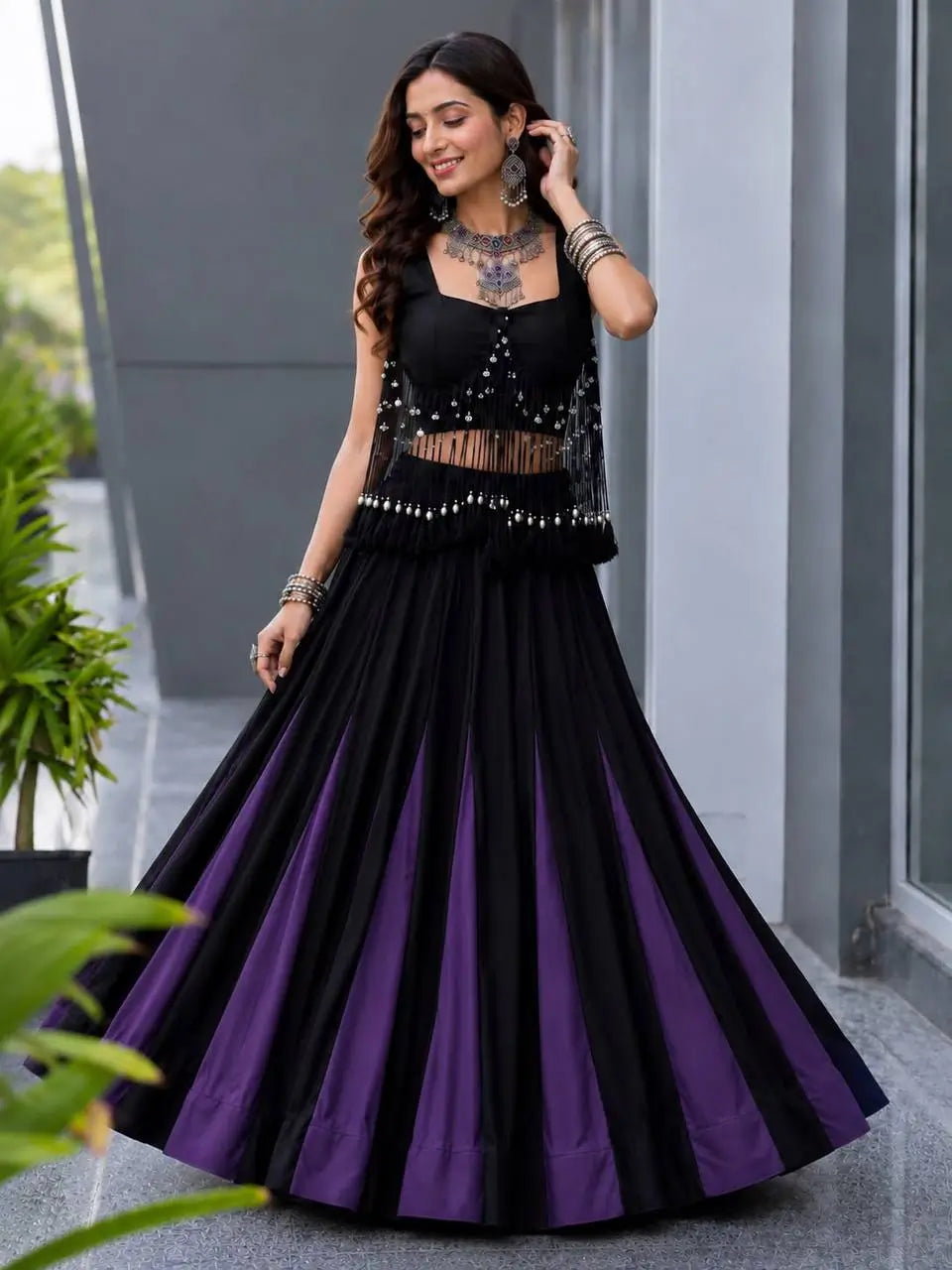 Noir Tassel Fringe Lehenga