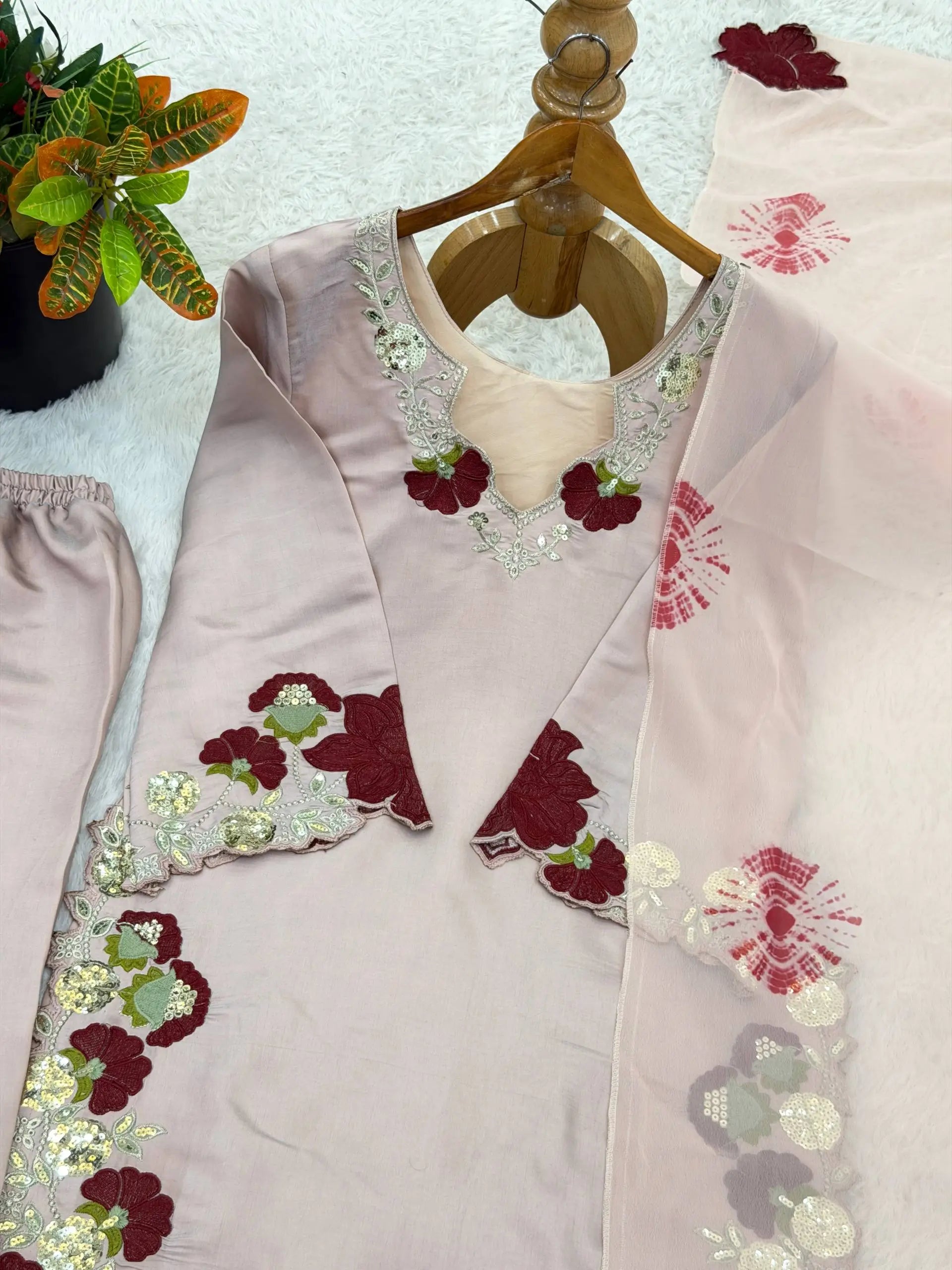 Noor Bloom Roman Glass Kurta Palazzo Dupatta Set for Festive and Elegant Occasions