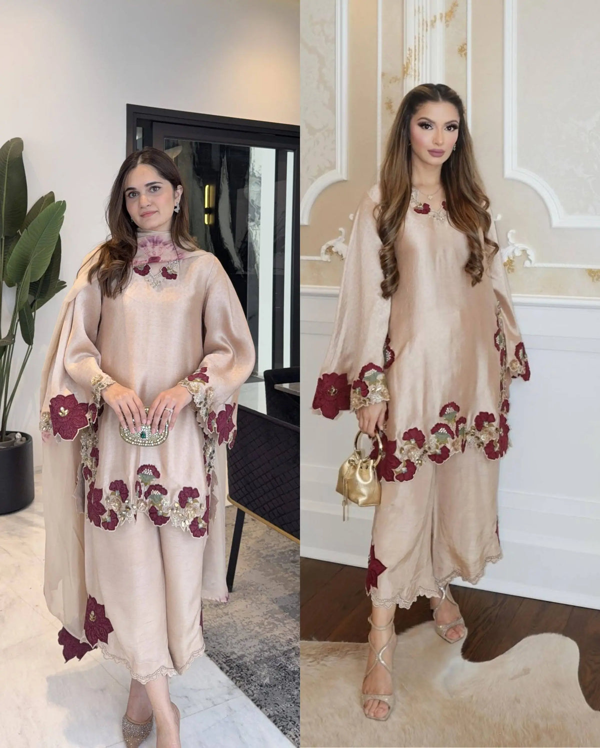 Noor Bloom Roman Glass Kurta Palazzo Dupatta Set for Festive and Elegant Occasions