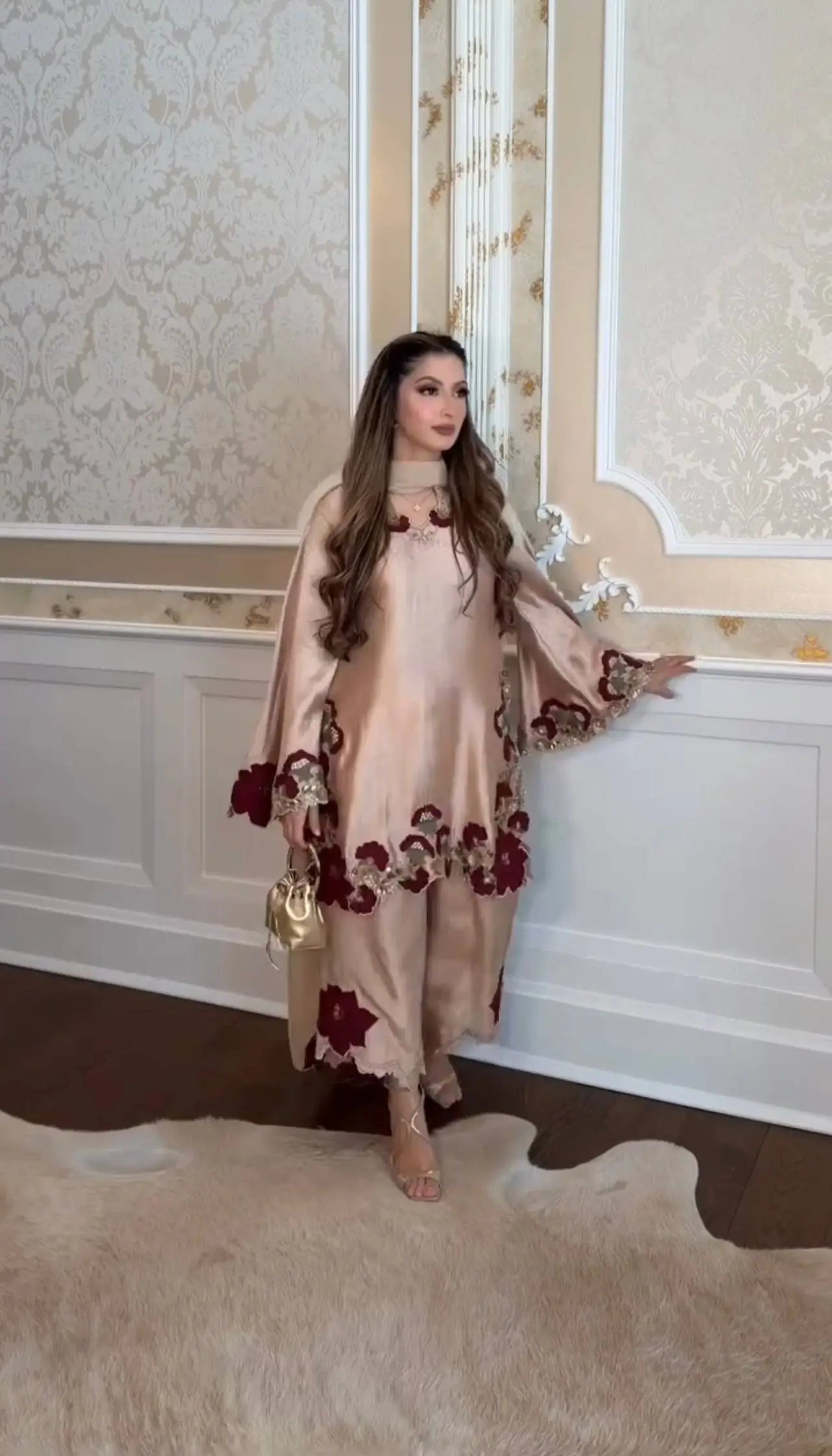 Noor Bloom Roman Glass Kurta Palazzo Dupatta Set for Festive and Elegant Occasions