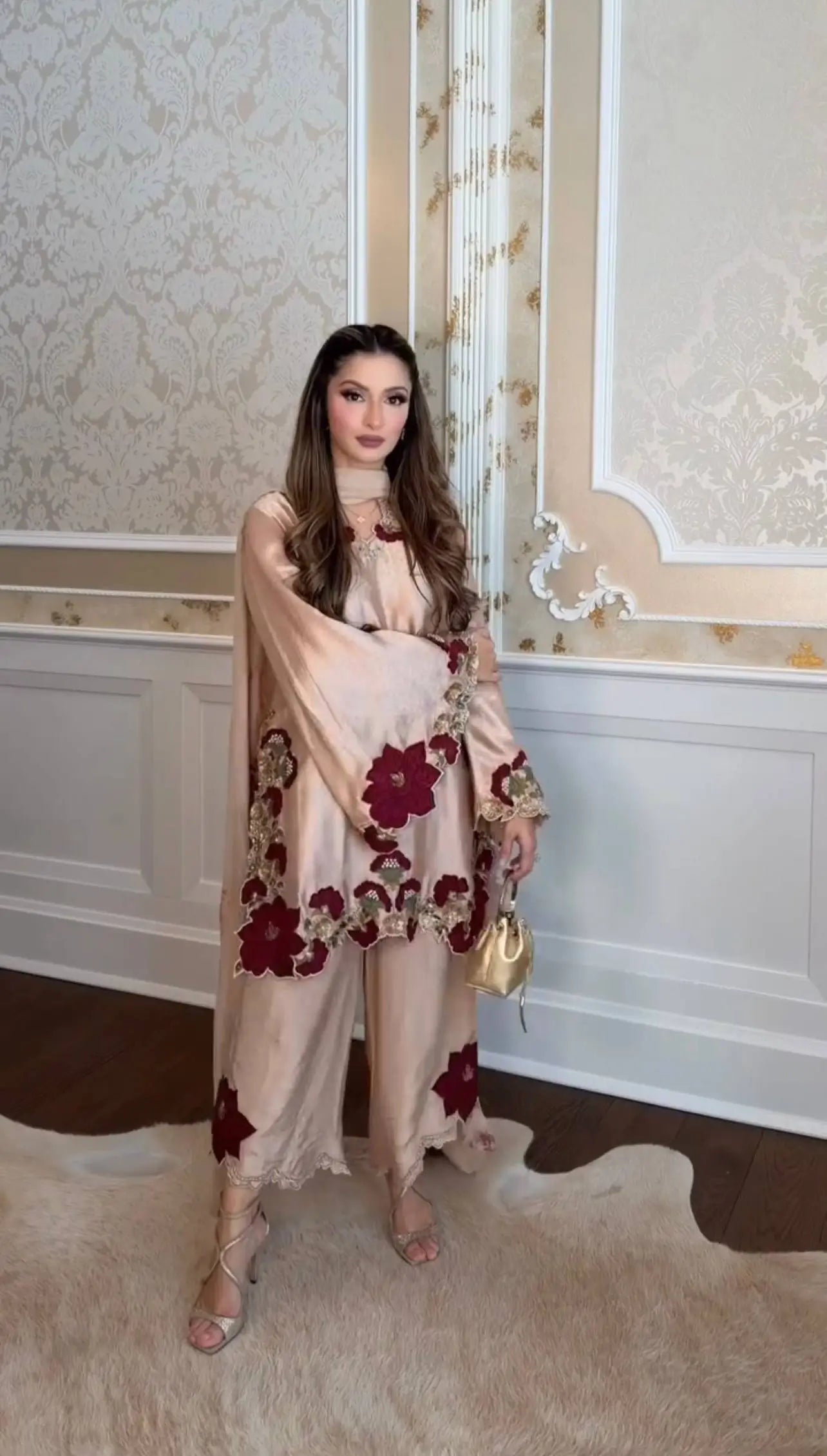 Noor Bloom Roman Glass Kurta Palazzo Dupatta Set for Festive and Elegant Occasions