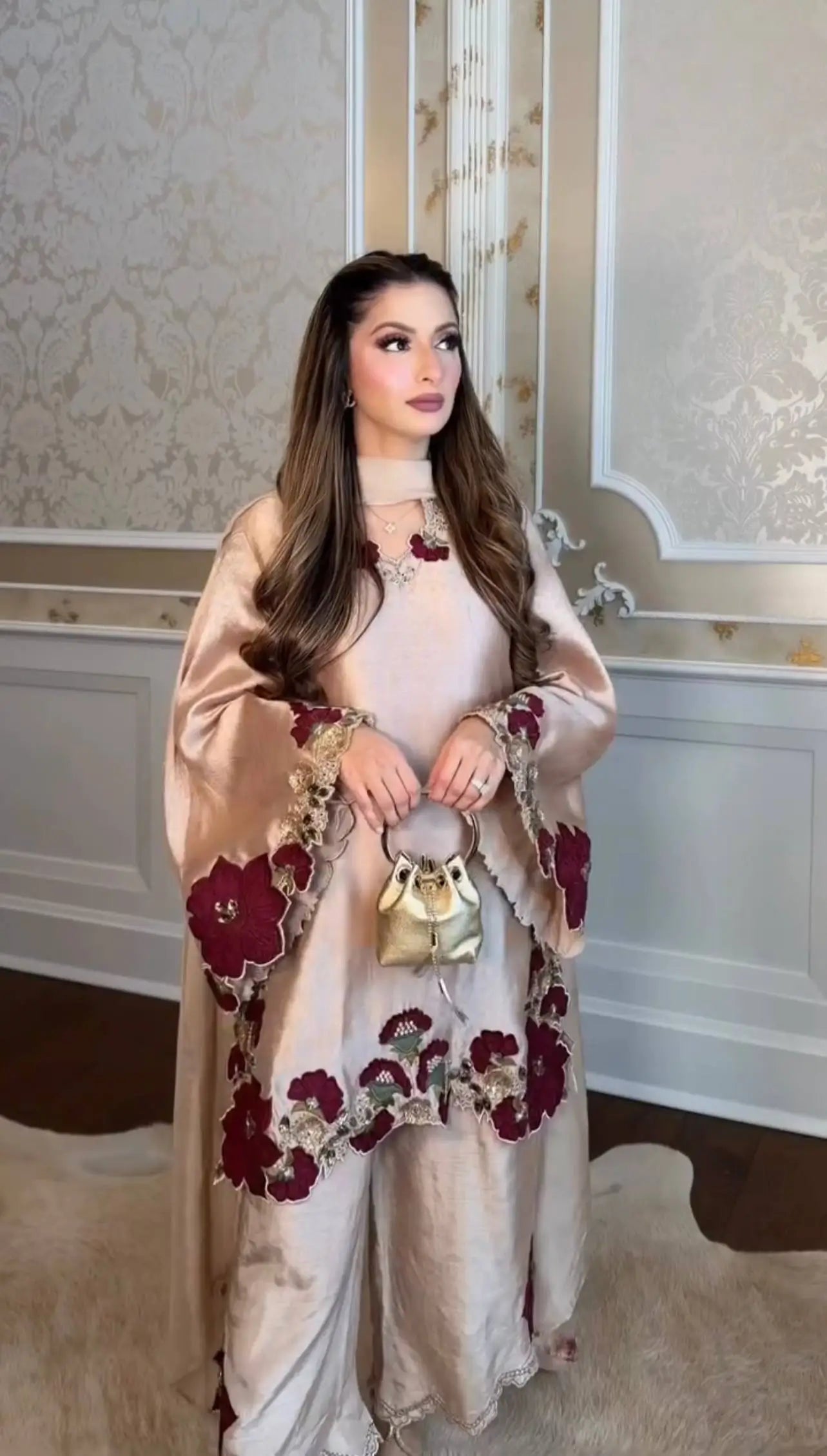 Noor Bloom Roman Glass Kurta Palazzo Dupatta Set for Festive and Elegant Occasions