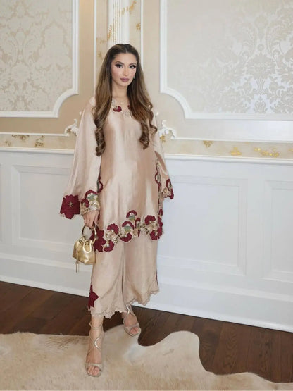 Noor Bloom Roman Glass Kurta Palazzo Dupatta Set for Festive and Elegant Occasions