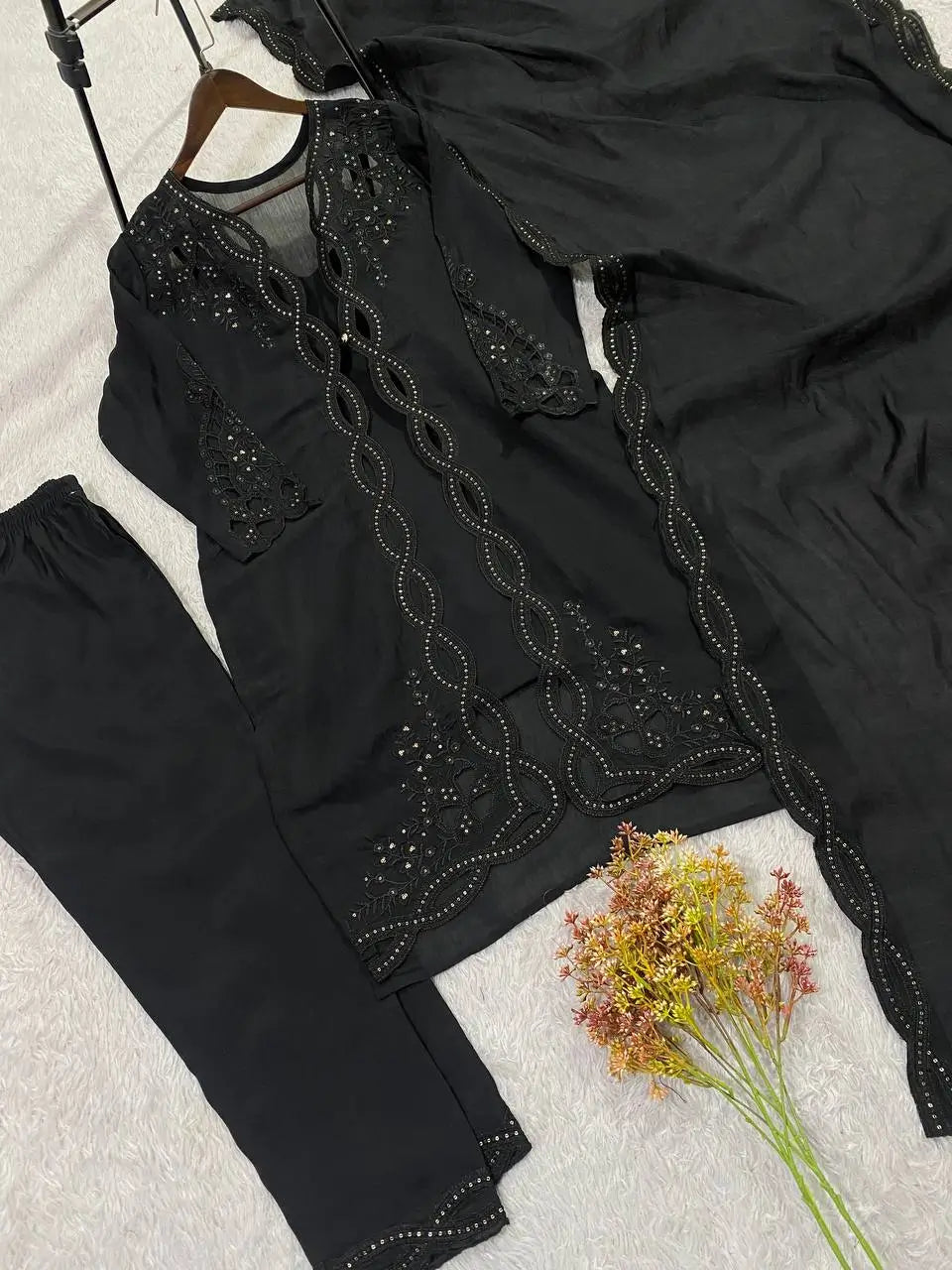 Noor Chanderi Kurti Shrug Pant Dupatta Set for Festive and Party Occasions