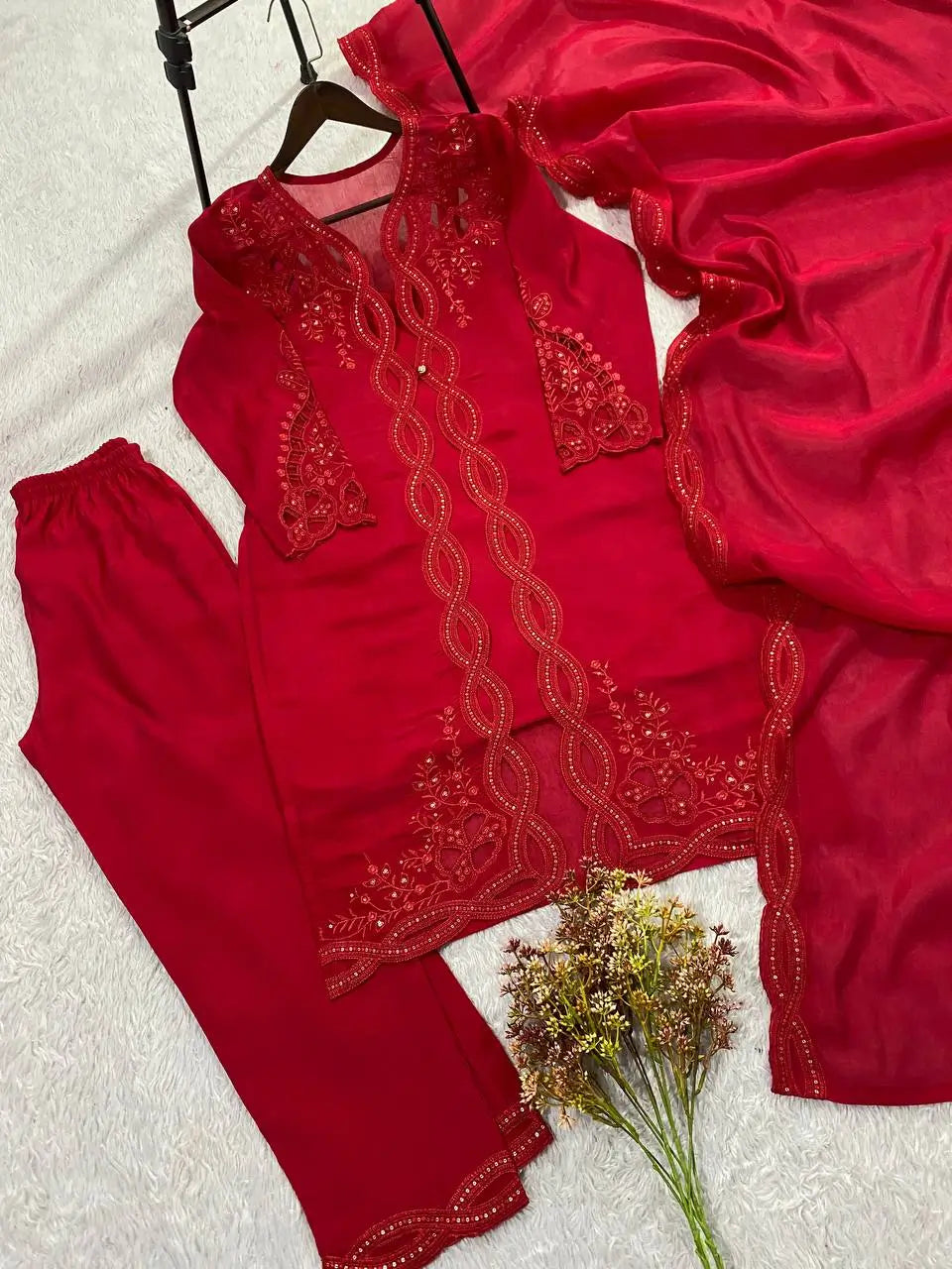 Noor Chanderi Kurti Shrug Pant Dupatta Set for Festive and Party Occasions