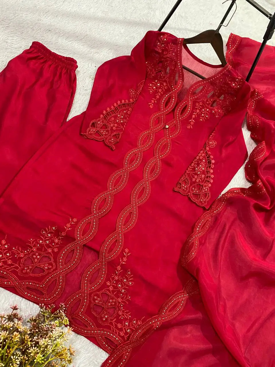 Noor Chanderi Kurti Shrug Pant Dupatta Set for Festive and Party Occasions