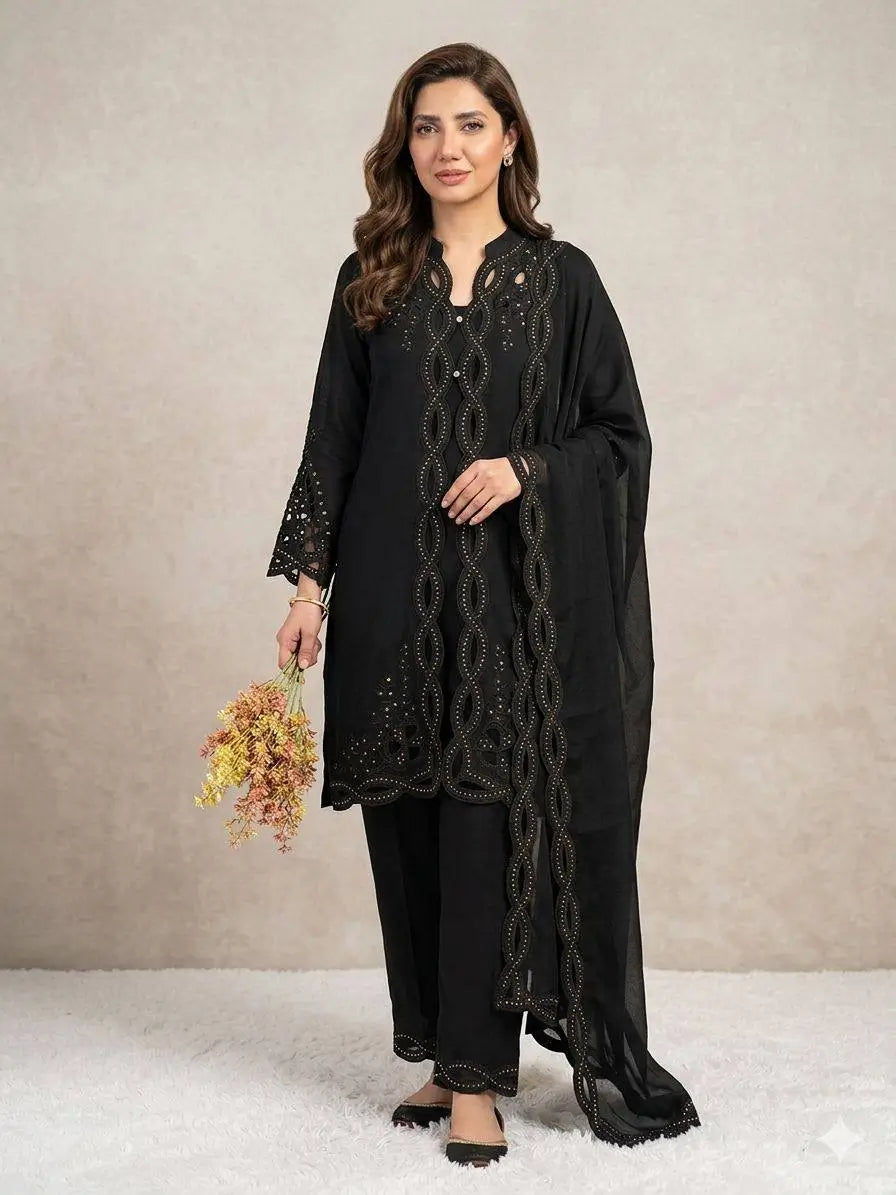 Noor Chanderi Kurti Shrug Pant Dupatta Set for Festive and Party Occasions