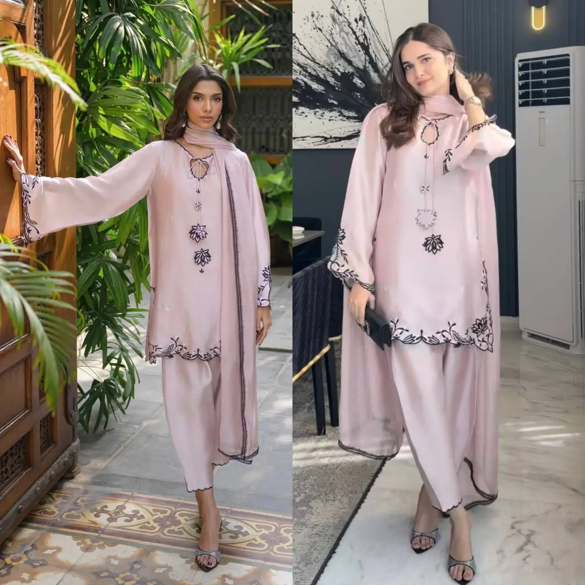 Noor Threadwork Crepe Silk Farshi Salwar Set for Festive and Family Occasions
