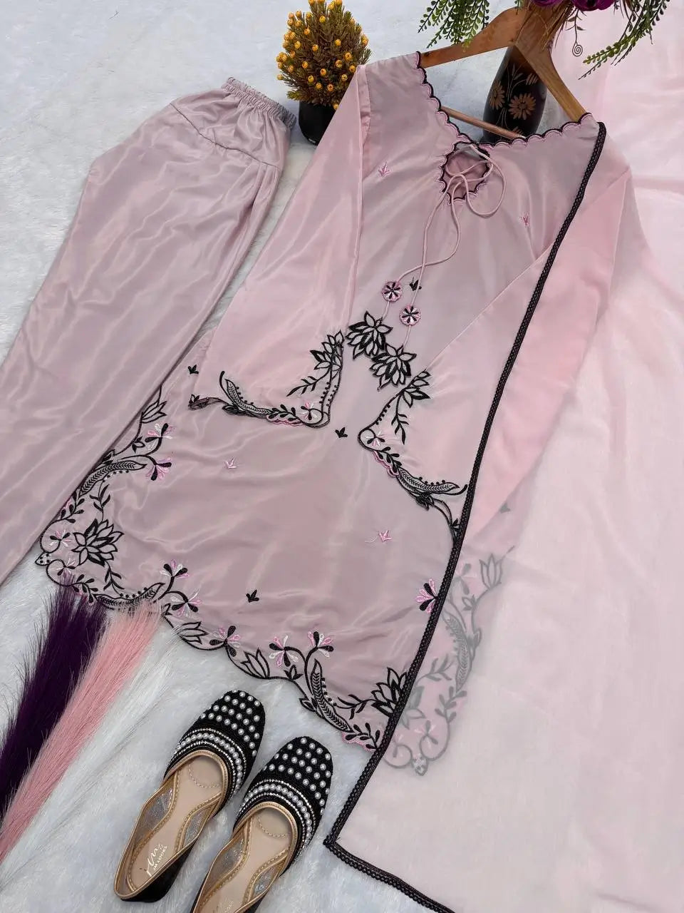 Noor Threadwork Crepe Silk Farshi Salwar Set for Festive and Family Occasions