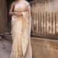 Off-White Crushed Tissue Silk Saree with Resham Floral Embroidery | Party & Festive Wear