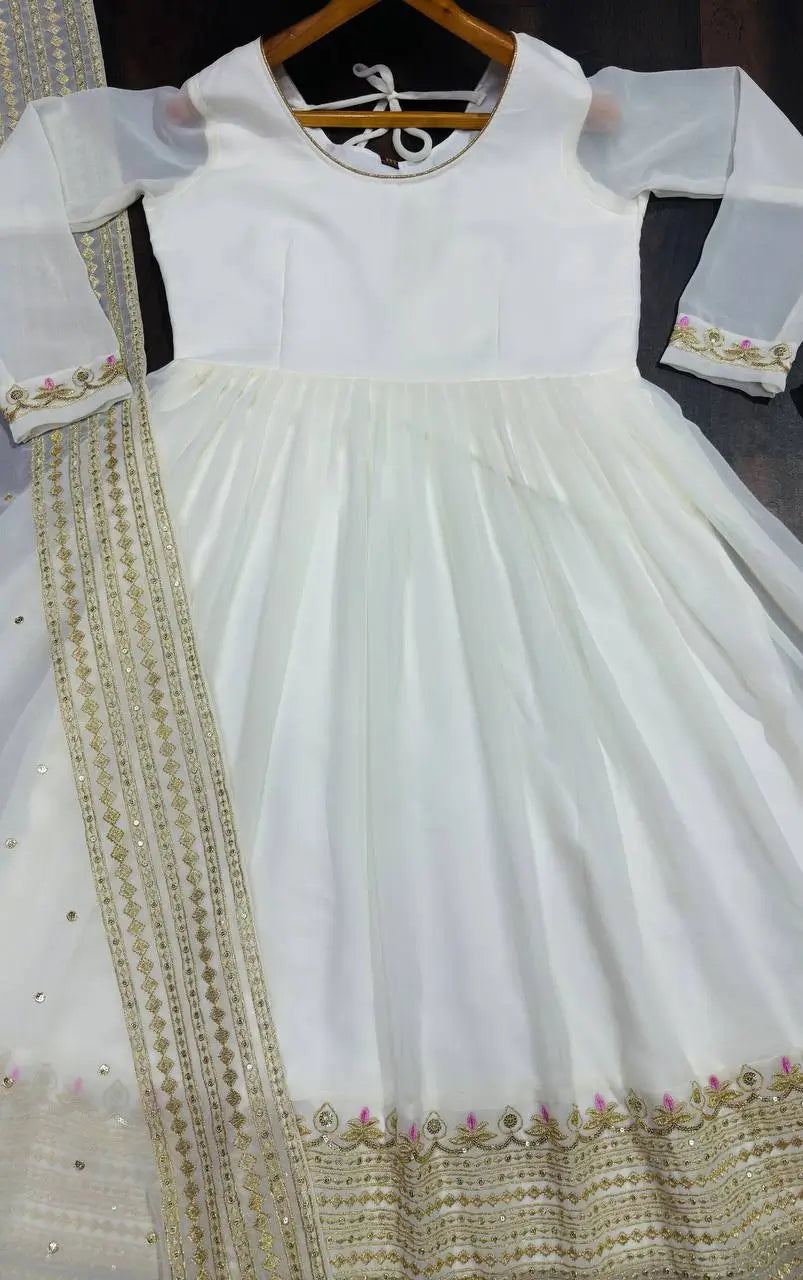 Off White Georgette Sequins Embroidered Kurta Plazo Set