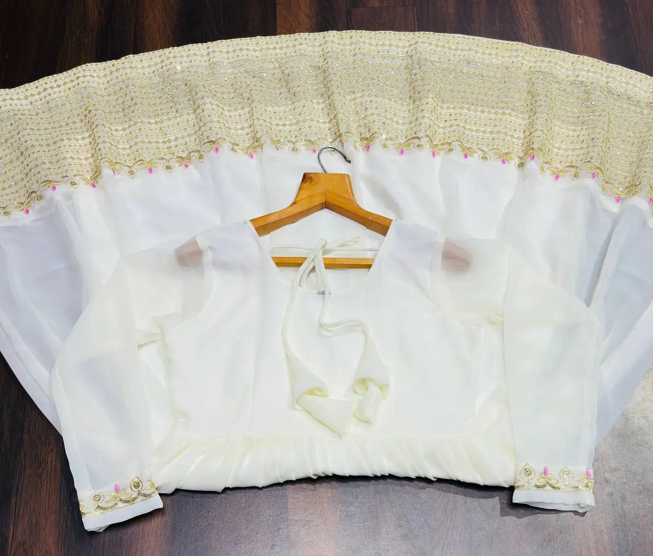 Off White Georgette Sequins Embroidered Kurta Plazo Set