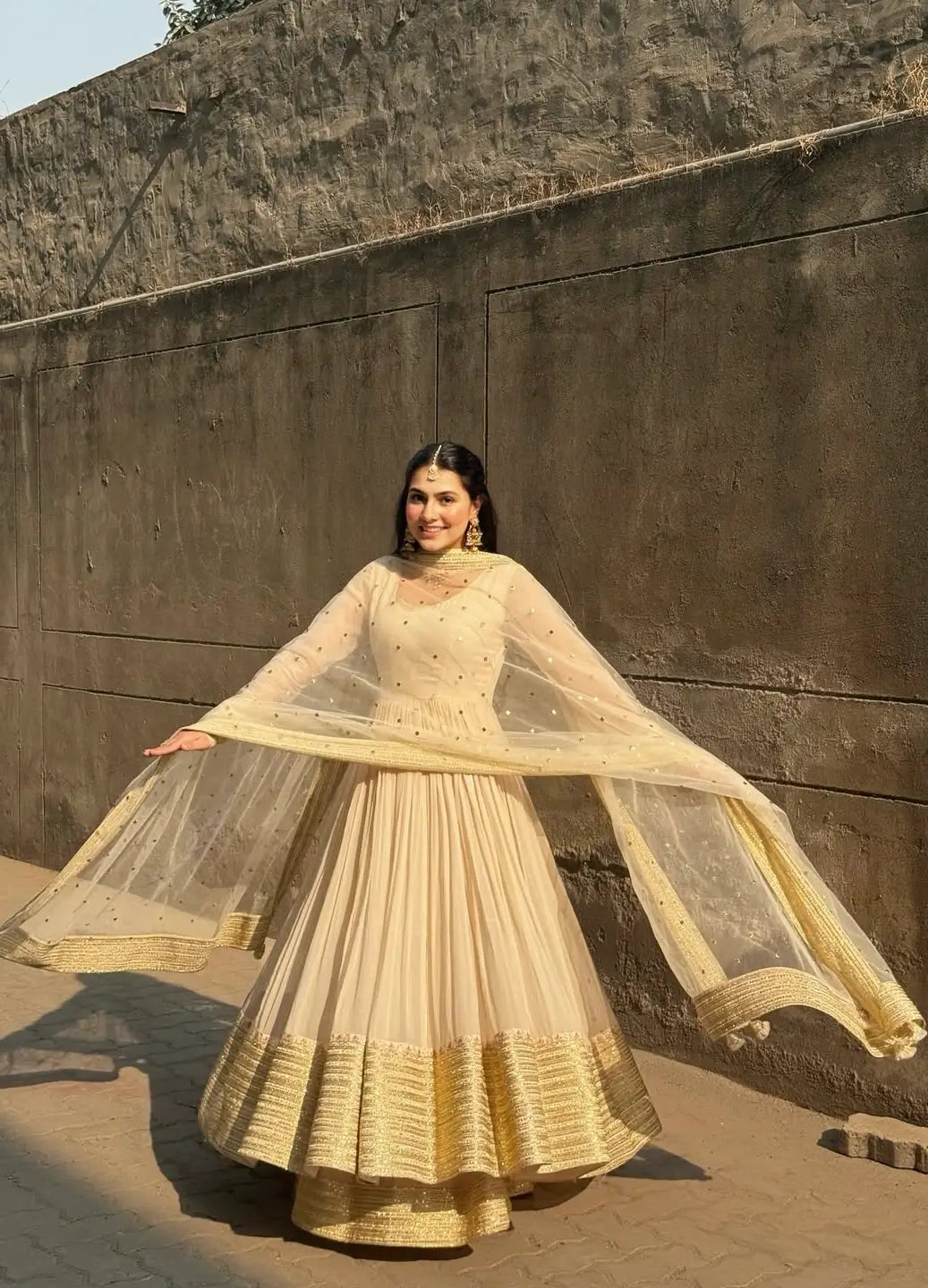 Off White Georgette Sequins Embroidered Kurta Plazo Set