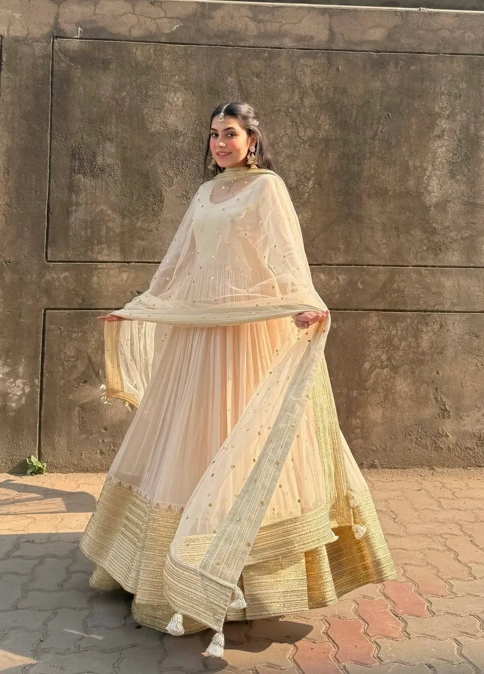 Off White Georgette Sequins Embroidered Kurta Plazo Set