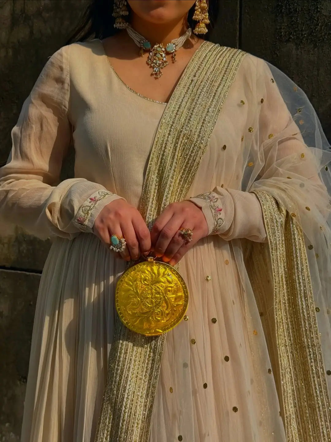 Off White Georgette Sequins Embroidered Kurta Plazo Set