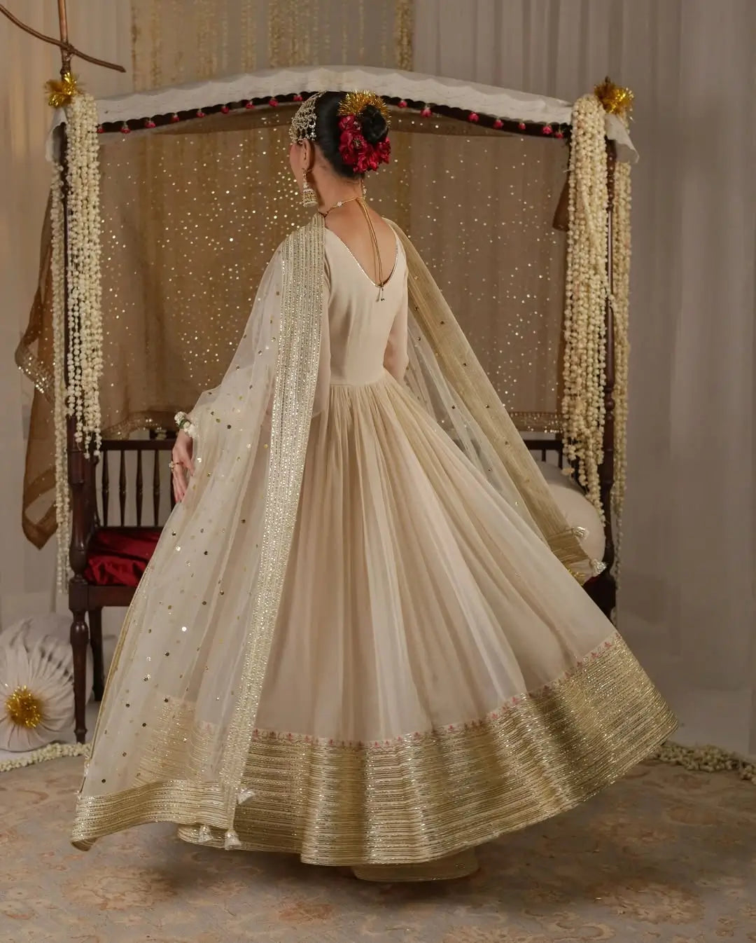 Off White Georgette Sequins Embroidered Kurta Plazo Set