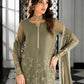 Olive Floral Thread Anarkali