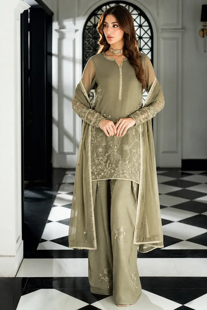 Olive Floral Thread Anarkali
