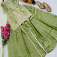 Olive Green Fandy Silk Embroidered Sequin Diamond Handwork Kurti Palazzo Set with Net Moti Dupatta | Festive Party Wear