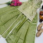 Olive Green Fandy Silk Embroidered Sequin Diamond Handwork Kurti Palazzo Set with Net Moti Dupatta | Festive Party Wear
