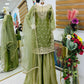 Olive Green Fandy Silk Embroidered Sequin Diamond Handwork Kurti Palazzo Set with Net Moti Dupatta | Festive Party Wear