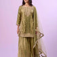 Olive Green Fandy Silk Embroidered Sequin Diamond Handwork Kurti Palazzo Set with Net Moti Dupatta | Festive Party Wear