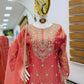 Olive Green Fandy Silk Embroidered Sequin Diamond Handwork Kurti Palazzo Set with Net Moti Dupatta | Festive Party Wear