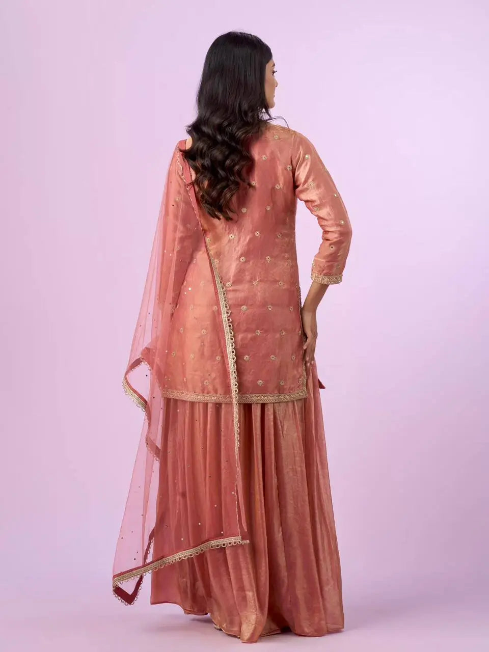 Olive Green Fandy Silk Embroidered Sequin Diamond Handwork Kurti Palazzo Set with Net Moti Dupatta | Festive Party Wear