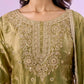 Olive Green Fandy Silk Embroidered Sequin Diamond Handwork Kurti Palazzo Set with Net Moti Dupatta | Festive Party Wear