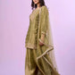 Olive Green Fandy Silk Embroidered Sequin Diamond Handwork Kurti Palazzo Set with Net Moti Dupatta | Festive Party Wear