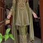Olive Green Heavy Nylon Embroidered Sequins Kurta Plazzo Set with Soft Silk Palazzo & Lace Dupatta | Festive Party Wear