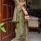 Olive Green Heavy Nylon Embroidered Sequins Kurta Plazzo Set with Soft Silk Palazzo & Lace Dupatta | Festive Party Wear