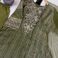 Olive Green Heavy Nylon Embroidered Sequins Kurta Plazzo Set with Soft Silk Palazzo & Lace Dupatta | Festive Party Wear