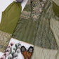 Olive Green Heavy Nylon Embroidered Sequins Kurta Plazzo Set with Soft Silk Palazzo & Lace Dupatta | Festive Party Wear
