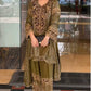 Olive Green Heavy Nylon Embroidered Sequins Kurta Plazzo Set with Soft Silk Palazzo & Lace Dupatta | Festive Party Wear
