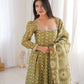 Olive Mosaic Print Anarkali Gown