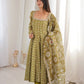 Olive Mosaic Print Anarkali Gown