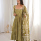 Olive Mosaic Print Anarkali Gown