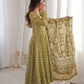 Olive Mosaic Print Anarkali Gown