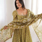 Olive Mosaic Print Anarkali Gown