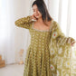 Olive Mosaic Print Anarkali Gown