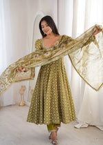 Olive Mosaic Print Anarkali Gown