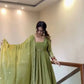 Olive Sequin Floral Anarkali Set