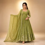 Olive Sequin Floral Anarkali Set