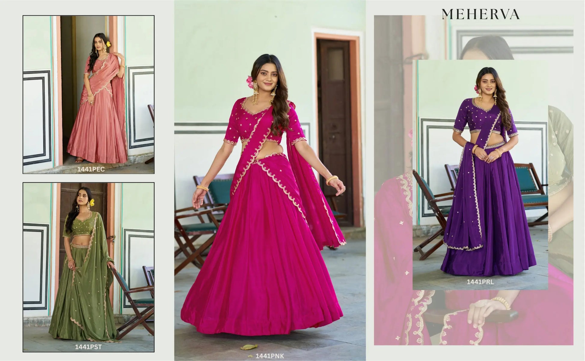 Olive Sequin Scallop Lehenga Set