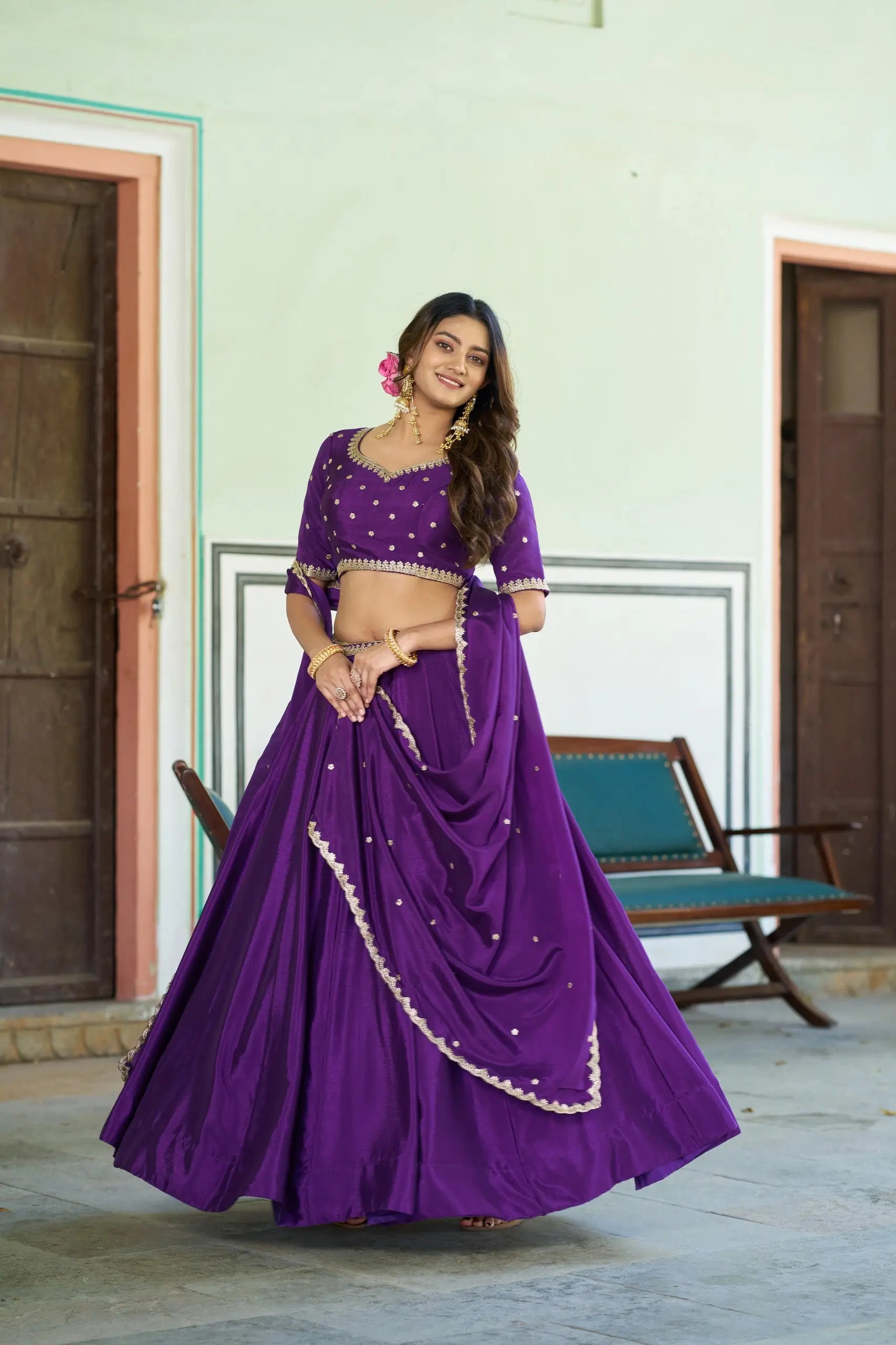 Olive Sequin Scallop Lehenga Set