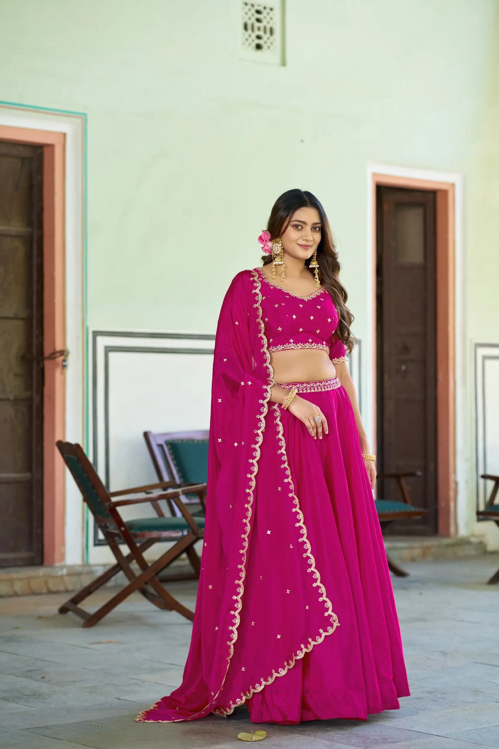 Olive Sequin Scallop Lehenga Set