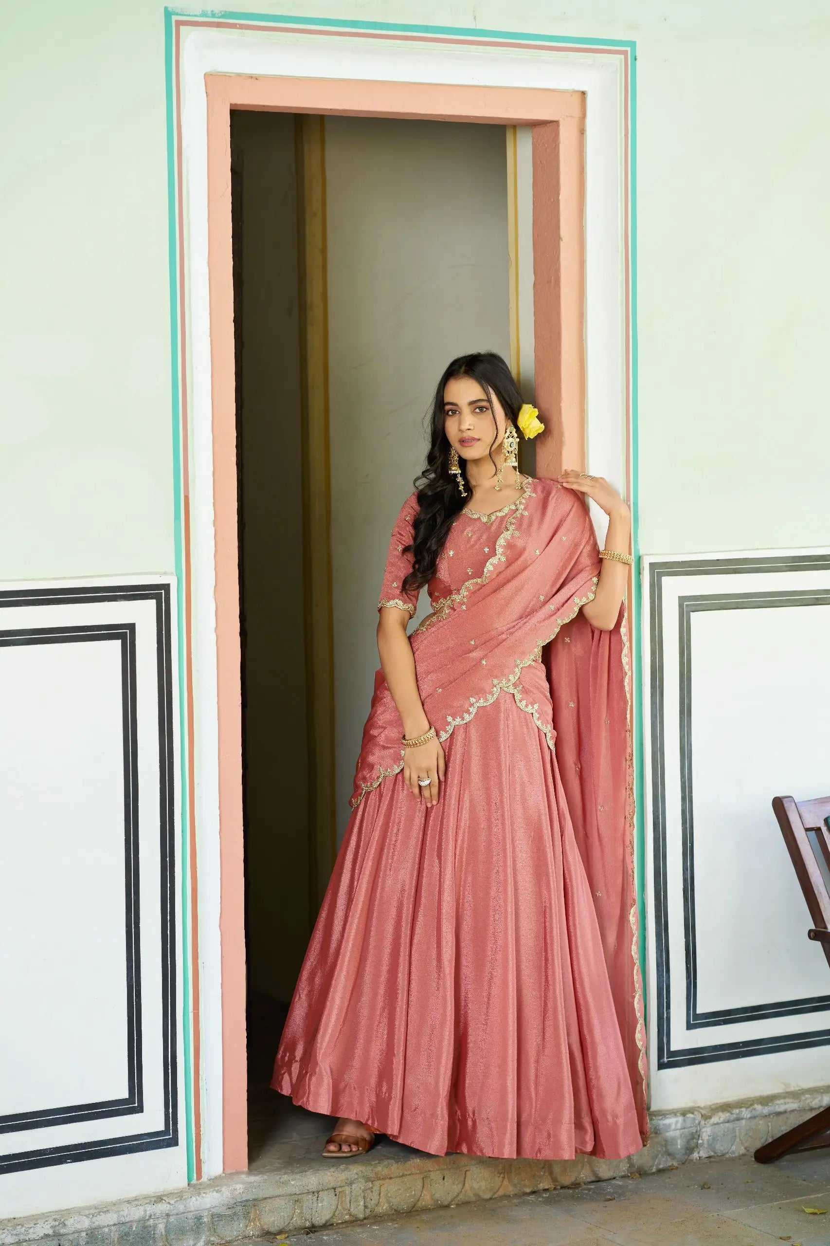 Olive Sequin Scallop Lehenga Set