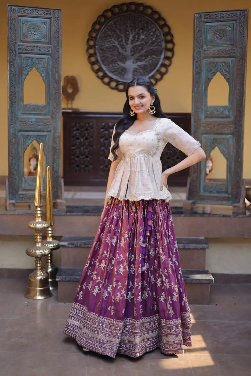 Ombre Jacquard Peplum Lehenga Set