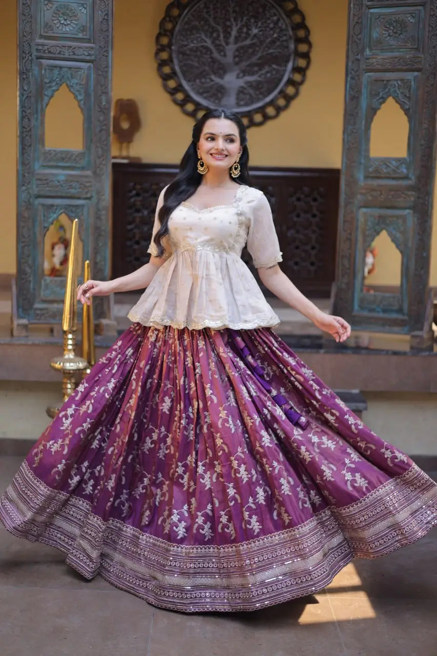 Ombre Jacquard Peplum Lehenga Set